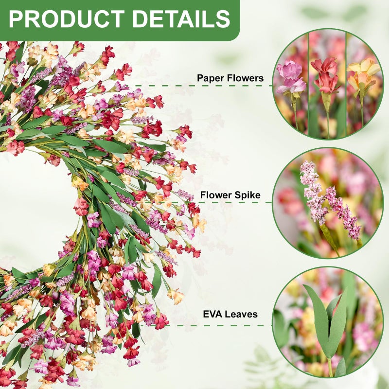 Artgar Front Door Wreath 26 Inch Spring/Summer Wreaths for Front Door, Front Door Wreaths for All Seasons for Indoor Outdoor Home Office Wall Window Wedding Farmhouse Decor (Red&Orange&Purple) - Image 2