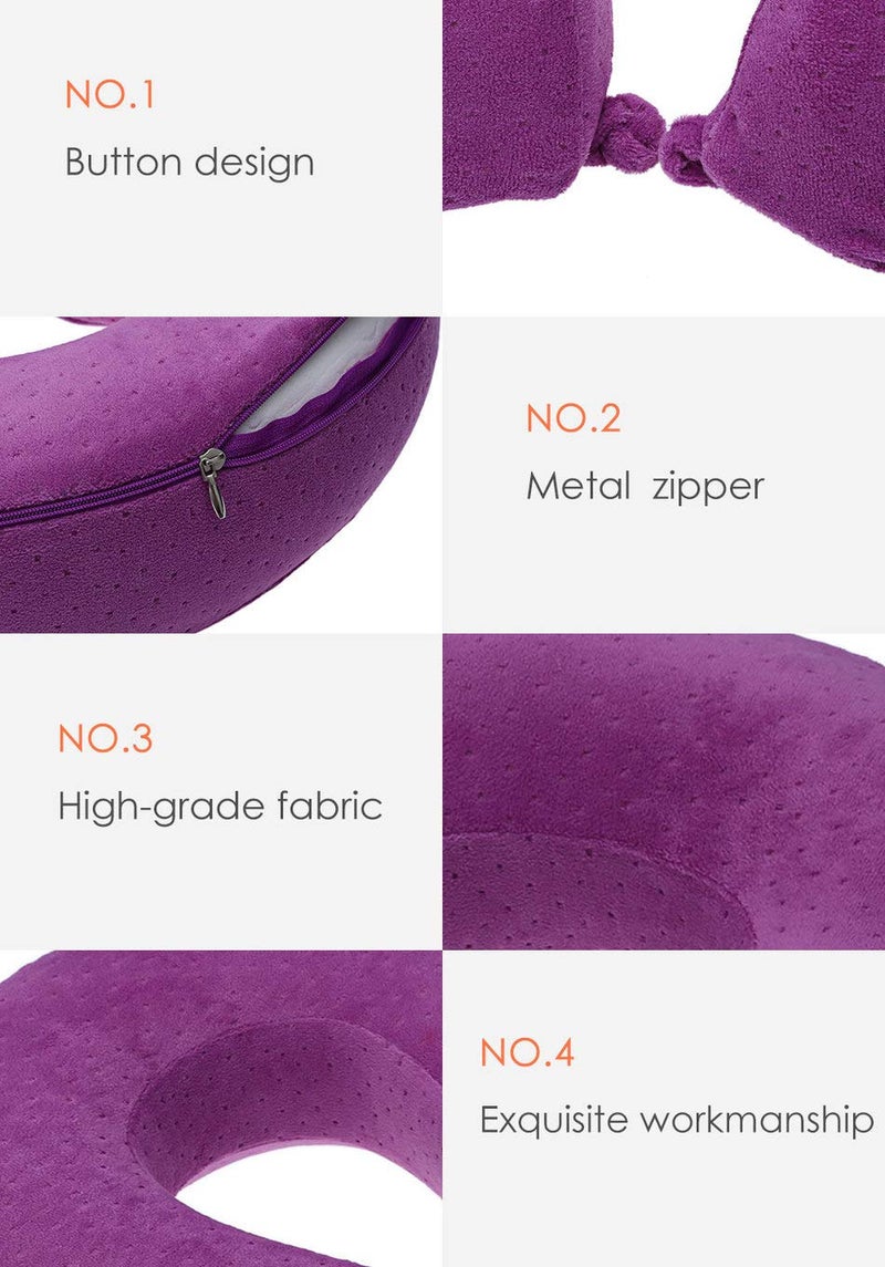 JERN® U Shaped Slow Rebound Memory Foam Pillow with Button (Pink) - Image 2