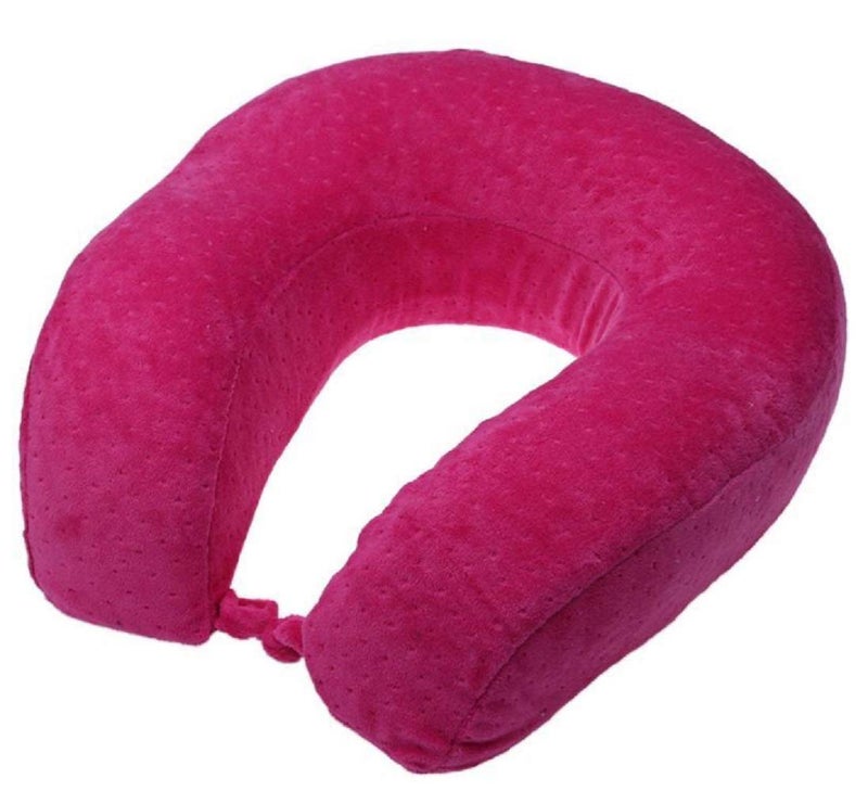 JERN® U Shaped Slow Rebound Memory Foam Pillow with Button (Pink) - Image 1