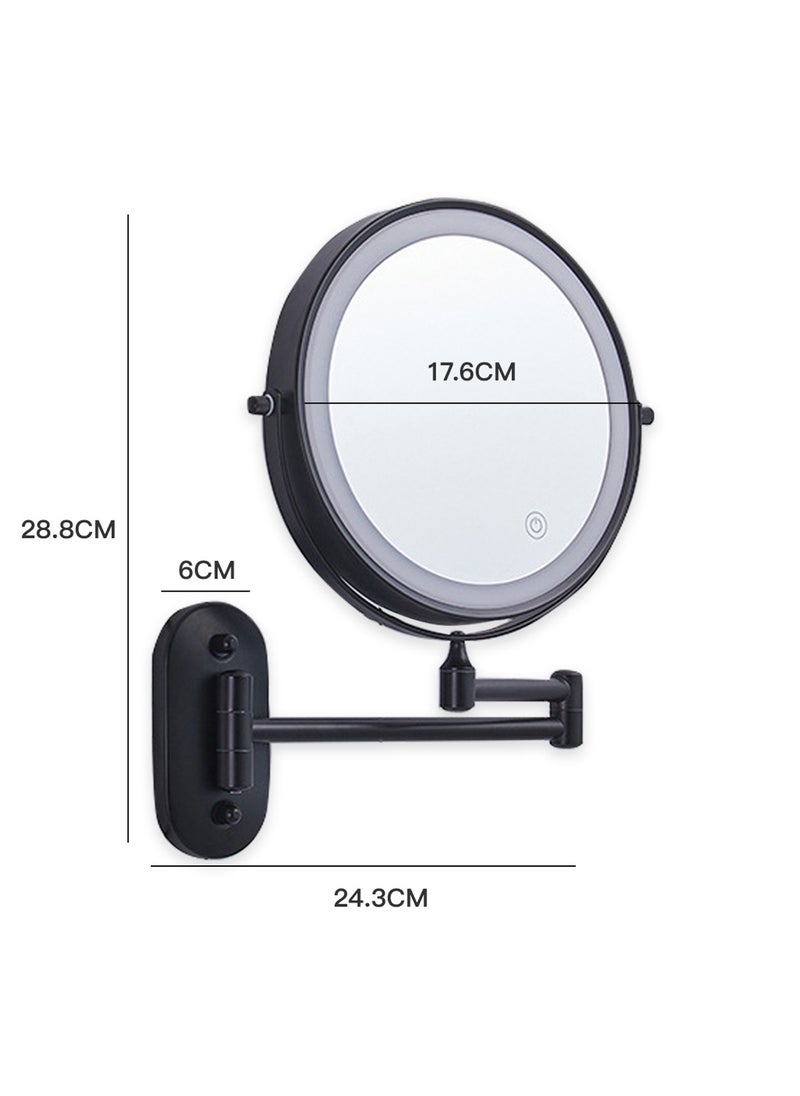Sharpdo - Wall Mounted LED Makeup Mirror Adjustable Double Sided High Definition LED Vanity Mirror Three-color Stepless Dimming Cosmetic Mirror For Bathroom - Image 1