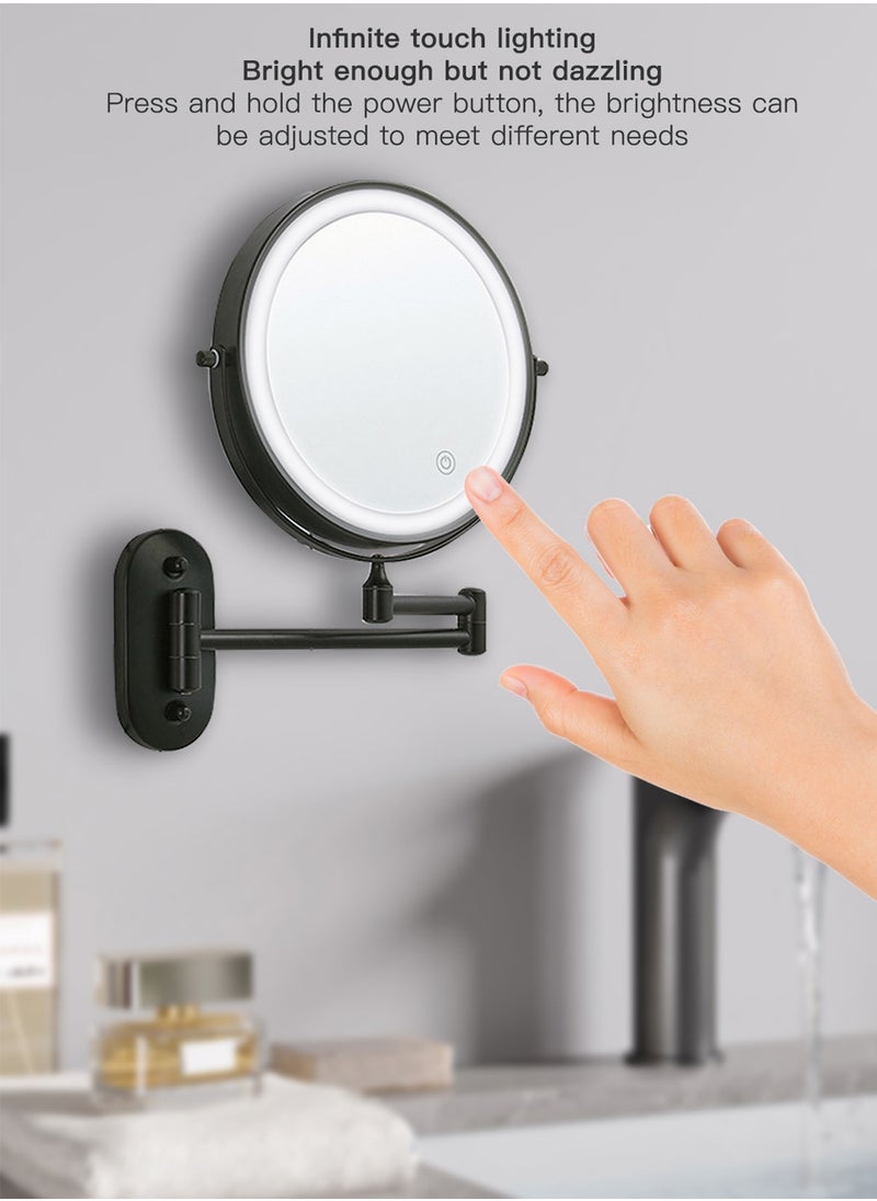 Sharpdo - Wall Mounted LED Makeup Mirror Adjustable Double Sided High Definition LED Vanity Mirror Three-color Stepless Dimming Cosmetic Mirror For Bathroom - Image 1