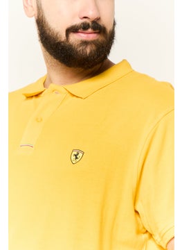 Scuderia Ferrari Men Regular Fit Brand Logo Short Sleeves Polo Shirt, Yellow  - Image 3