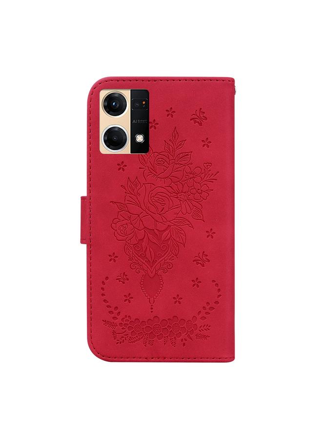 اس-توب جراب لهاتف OPPO Reno7 4G، جراب هاتف جلدي منقوش بنقشة فراشة وردية - Image 3