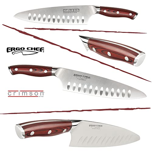 Ergo Chef سكين الطهاة Ergo Chef Crimson Series 8 بوصة - شفرة فولاذية ألمانية مقاومة للصدأ عالية الكربون X50CrMoV15 مع مقبض G10 مريح لقطع دقيق - Image 3
