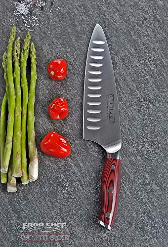 Ergo Chef سكين الطهاة Ergo Chef Crimson Series 8 بوصة - شفرة فولاذية ألمانية مقاومة للصدأ عالية الكربون X50CrMoV15 مع مقبض G10 مريح لقطع دقيق - Image 2