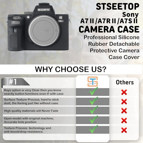 STSEETOP Camera Case for A7II/ A7RII / A7SII / A7MII - Protective Silicone DSLR Skin Cover, Detachable Cage, Shockproof, Dustproof (Black) - Image 4