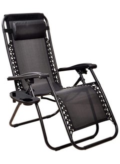 Outdoor Lounge Chair Foldable Camping Zero Gravity Adjustable Beach and Garden Chair with Pillows Cup Holders for Poolside Backyard and Beach Black