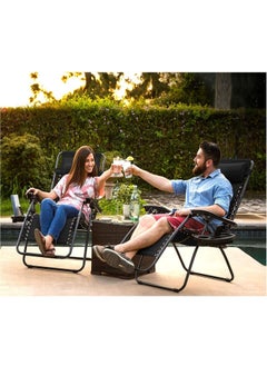 SKY-TOUCH Outdoor Lounge Chair Foldable Camping Zero Gravity Adjustable Beach and Garden Chair with Pillows Cup Holders for Poolside Backyard and Beach Black  - Image 4