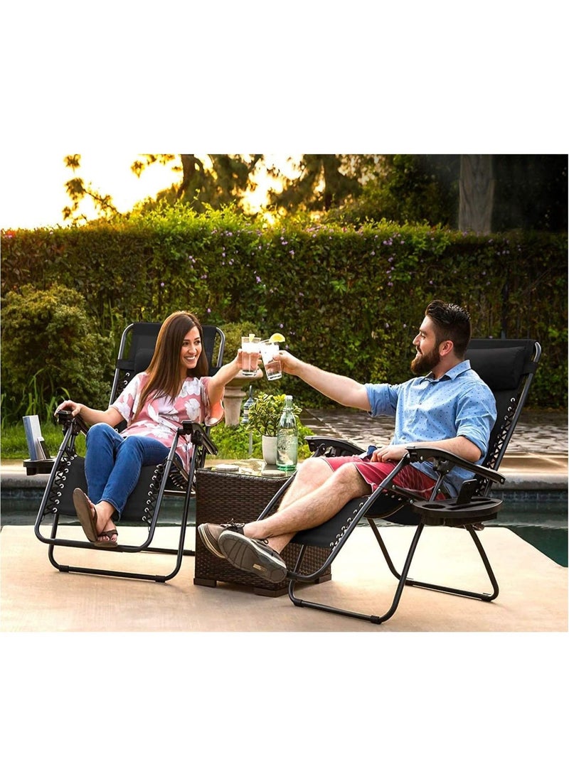 SKY-TOUCH - Outdoor Lounge Chair Foldable Camping Zero Gravity Adjustable Beach and Garden Chair with Pillows Cup Holders for Poolside Backyard and Beach Black - Image 1