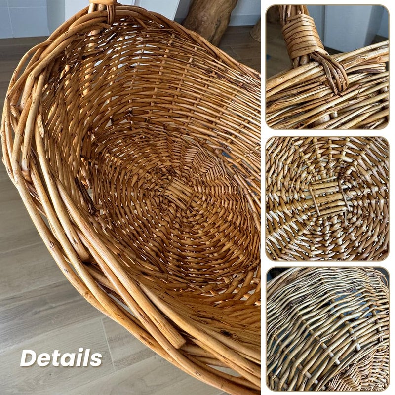 WXQGHDDF Handwoven Wicker Harvest Basket with Handle, Natural Storage and Picnic Basket, 15.7x13x15 Inches - Image 3