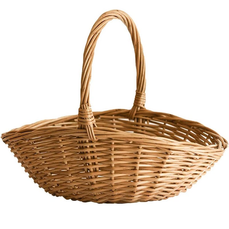 WXQGHDDF Handwoven Wicker Harvest Basket with Handle, Natural Storage and Picnic Basket, 15.7x13x15 Inches - Image 1
