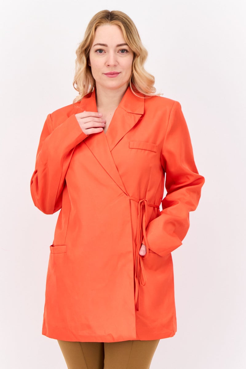 Heartbreak Women Regular Fit Solid Casual Blazer, Dark Orange - Image 1