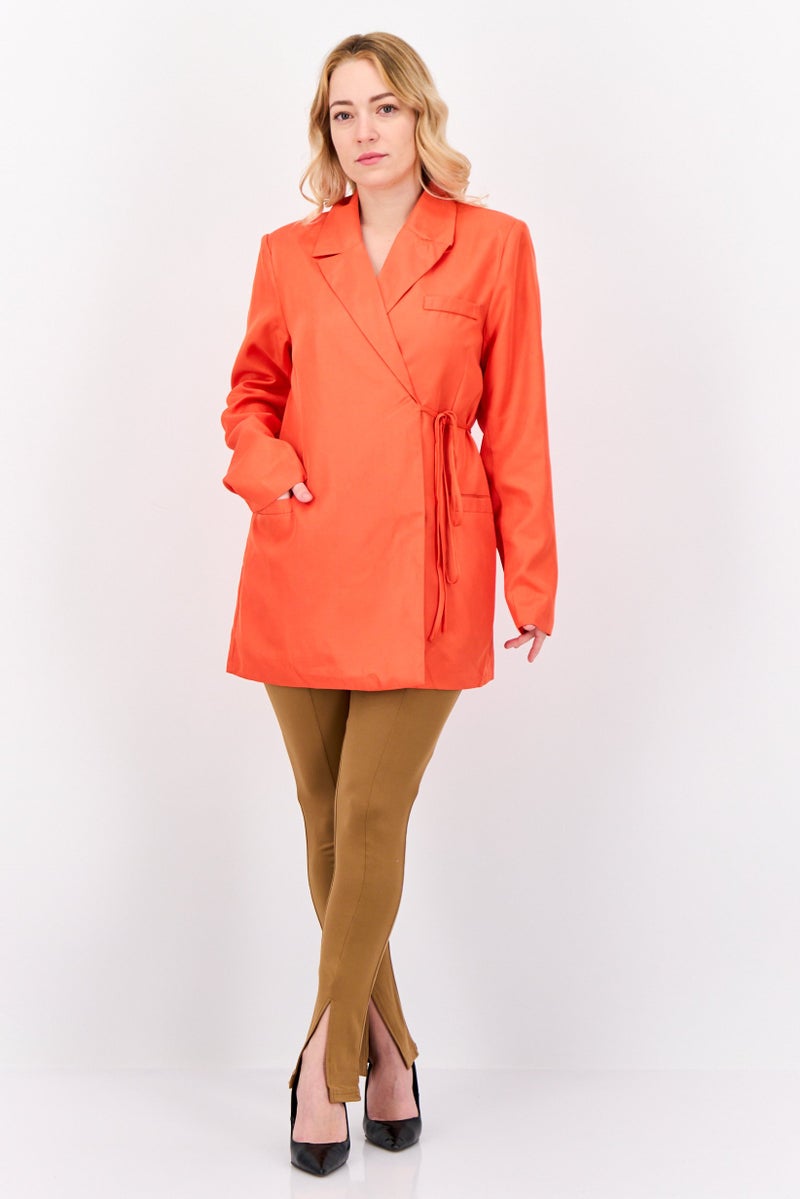 Heartbreak Women Regular Fit Solid Casual Blazer, Dark Orange - Image 4