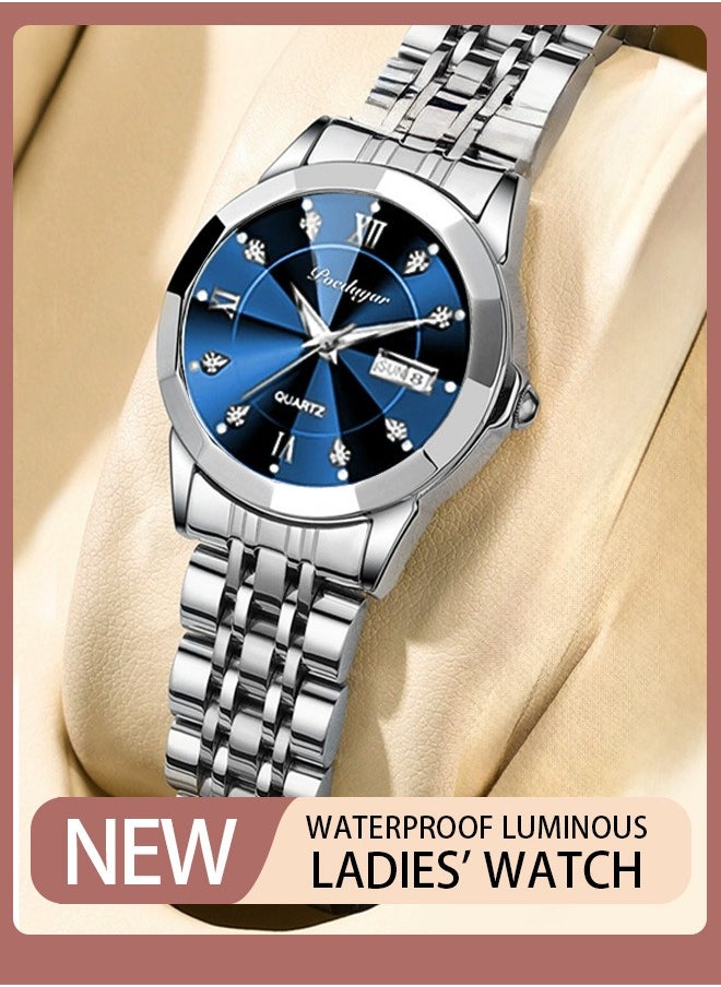 POEDAGAR Automatic Women Watch Self Winding Mechanical Fashion Bracelet Set Luxury Stainless Steel Luminous Date Waterproof Ladies Wrist Watch  - Image 1