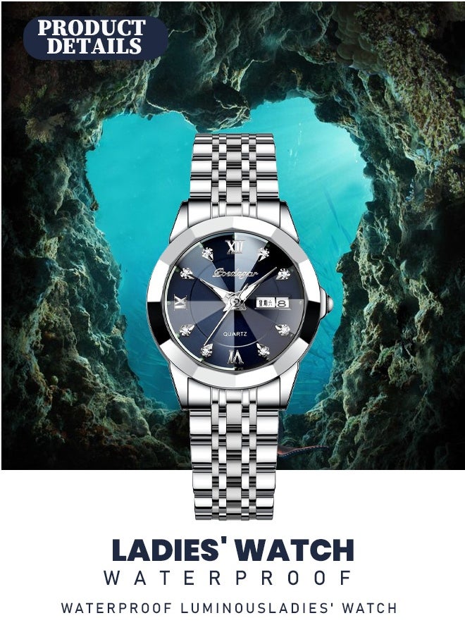 POEDAGAR Automatic Women Watch Self Winding Mechanical Fashion Bracelet Set Luxury Stainless Steel Luminous Date Waterproof Ladies Wrist Watch  - Image 3