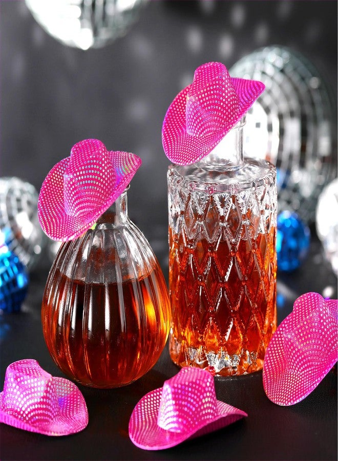 Sotiff Mini Disco Cowboy Hat Tiny Light up Holographic Space Glitter Hat Neon Party Decor for Party, 12 Pcs(Rose Red) - Image 3
