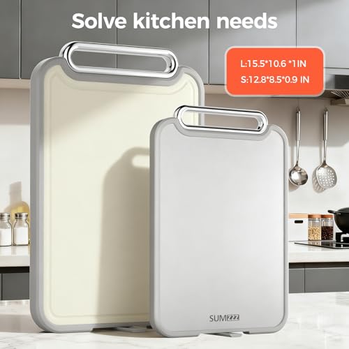 Sumzzz Stainless Steel Cutting Board for Kitchen, 2-in-1 Double-Sided Chopping Board, Food Grade Stainless Steel/PP (Silver, Set of 2(S+M)) - Image 3