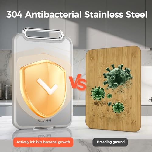 Sumzzz Stainless Steel Cutting Board for Kitchen, 2-in-1 Double-Sided Chopping Board, Food Grade Stainless Steel/PP (Silver, Set of 2(S+M)) - Image 4