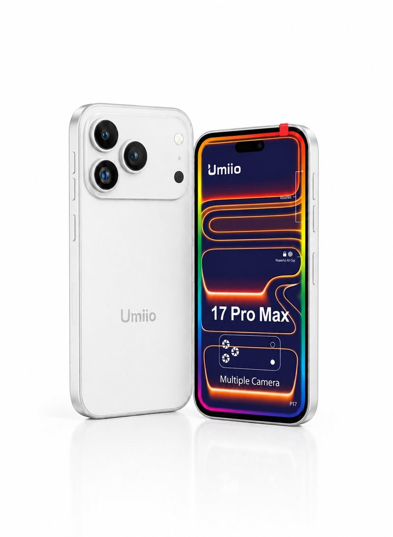 Umiio Mini Smartphone 5.6 Inch Incell Display Dual SIM 17 Pro Max Android Cell Phone Rear And Front Camera, Compact Small Size Android Dual SIM Wi-Fi GPS Supported Small Mobile Phone - White - Image 1