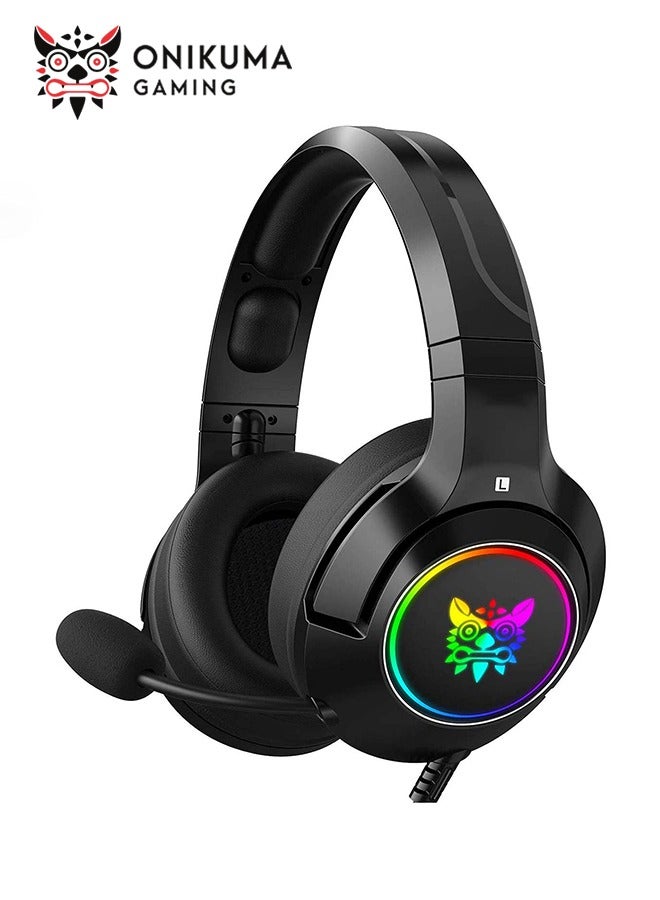 onikuma K9 Wired Gaming Headset, PC Gaming Headphones with Microphone, RGB Headset Over-Ear Noise Cancelling - Image 1