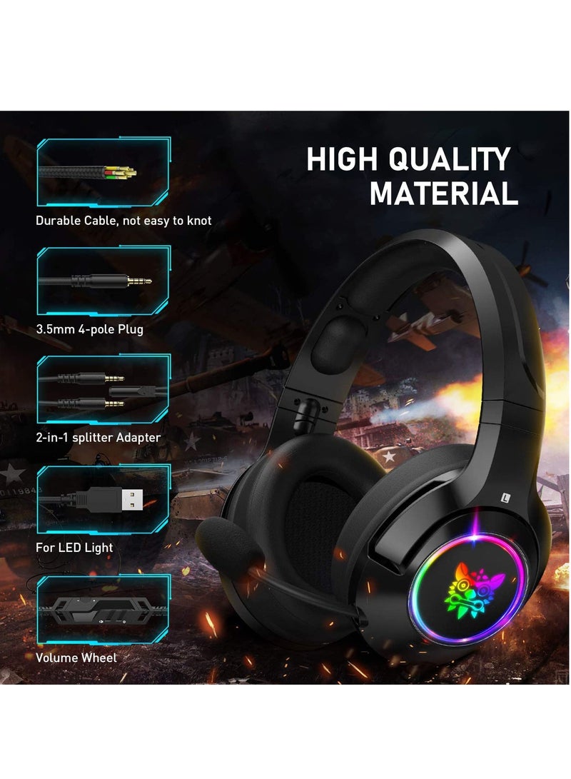 onikuma K9 Wired Gaming Headset, PC Gaming Headphones with Microphone, RGB Headset Over-Ear Noise Cancelling - Image 2