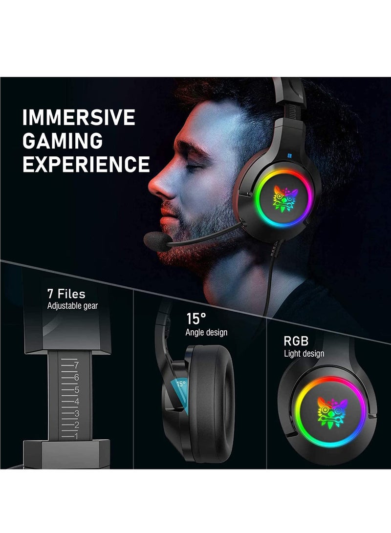 onikuma K9 Wired Gaming Headset, PC Gaming Headphones with Microphone, RGB Headset Over-Ear Noise Cancelling - Image 5