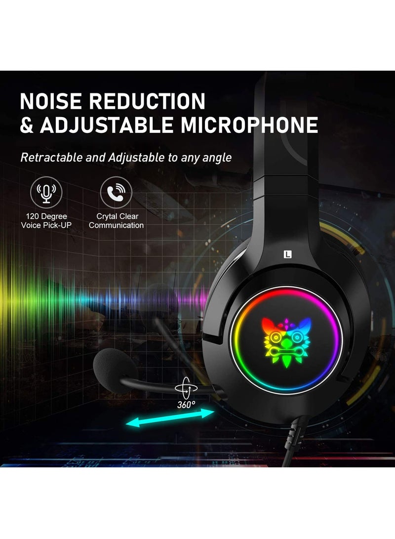 onikuma K9 Wired Gaming Headset, PC Gaming Headphones with Microphone, RGB Headset Over-Ear Noise Cancelling - Image 3