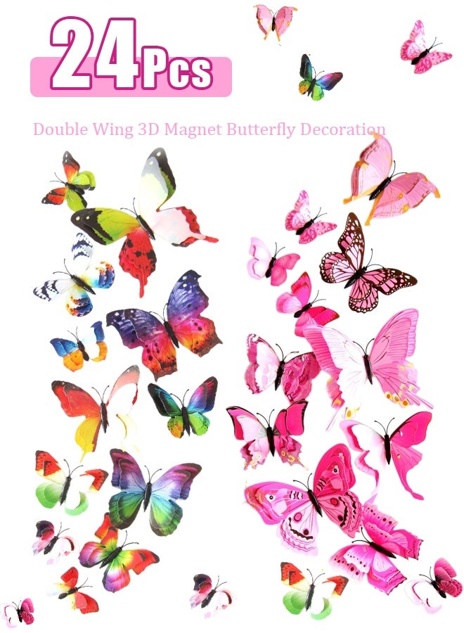 24 PCS 3D Butterfly Decorative Wall Sticker Set Multicolour - Image 1