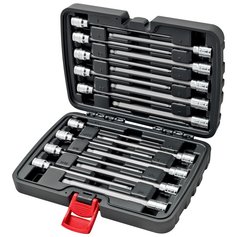CARBYNE 18Piece Extra Long Hex Allen Bit Socket Set Ball End SAE Metric S2 Steel Bits CrV Sockets Corrosion Resistance Durable Storage Case 1838 SAE 3mm10mm Metric 38 Dr