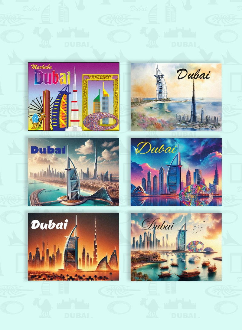 Souvenir Souq Premium Foil Fridge Magnet 6pcs Set Dubai in metallic finish, displaying Skyscrapers and Dubai landmarks—great souvenir or gift. - Image 1