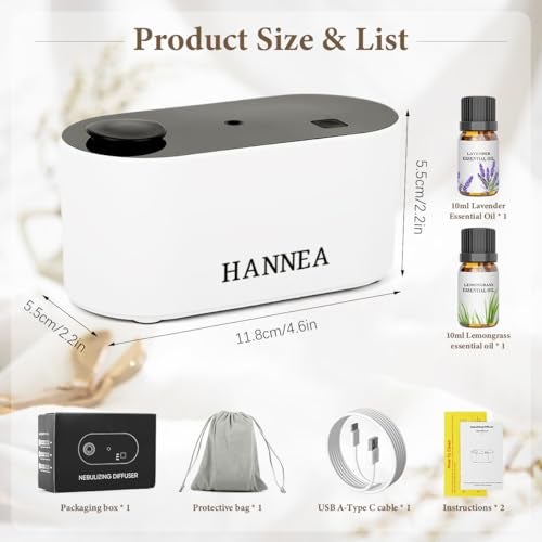 HANNEA® Waterless Oil Diffusers for Home Smart Timered Aromatherapy Diffuser with USB Charging 2000mAh Battery Waterless Essential Oil Diffusers 3 Spray Modes Rich Aroma Nebulizing Diffuser - Image 2