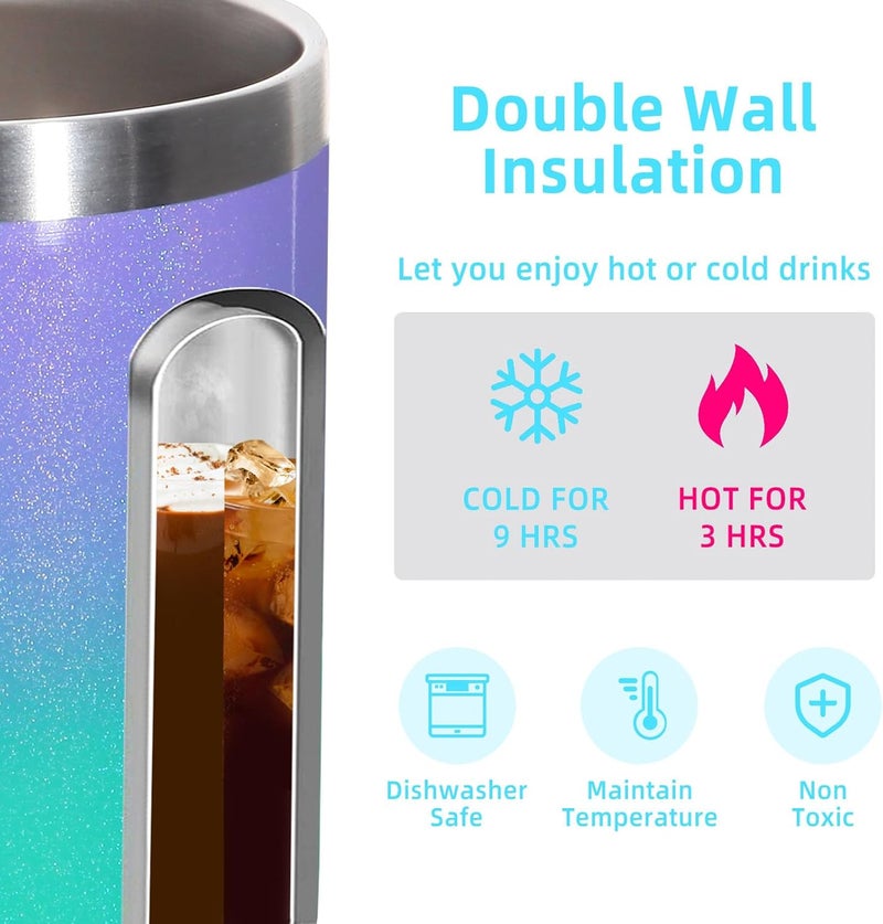 Volhoply 14oz Insulated Stainless Steel Coffee Mug with Lid, Bulk 2 Pieces, Double Wall Vacuum Travel Coffee Cup with Handle, Reusable Cups Tumbler, Camping Mugs Keep Warm, Ideal Gifts - Image 3