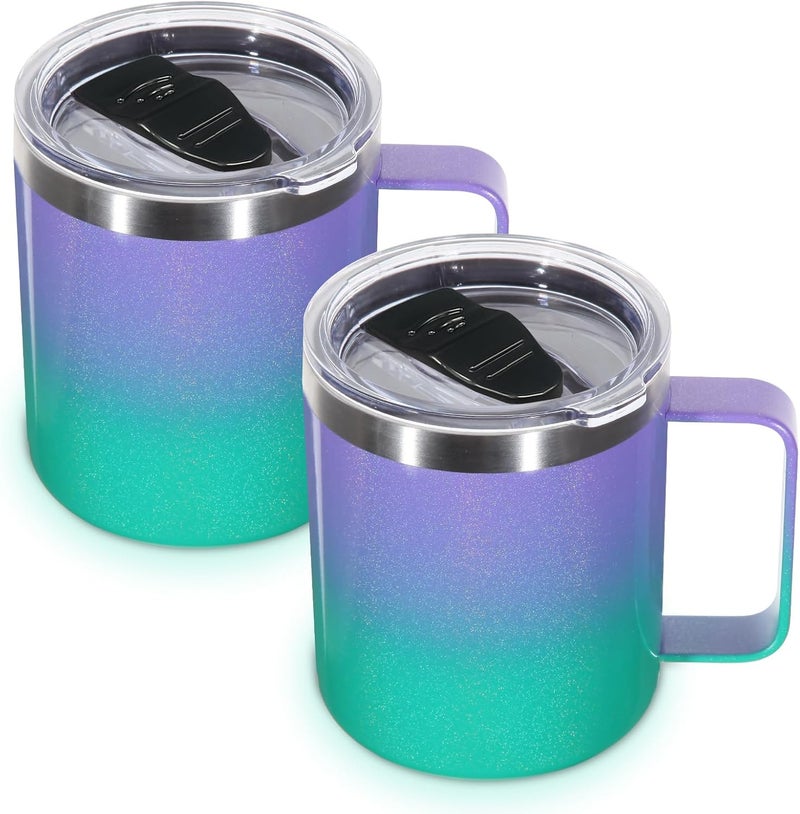 Volhoply 14oz Insulated Stainless Steel Coffee Mug with Lid, Bulk 2 Pieces, Double Wall Vacuum Travel Coffee Cup with Handle, Reusable Cups Tumbler, Camping Mugs Keep Warm, Ideal Gifts - Image 1