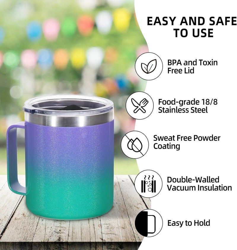 Volhoply 14oz Insulated Stainless Steel Coffee Mug with Lid, Bulk 2 Pieces, Double Wall Vacuum Travel Coffee Cup with Handle, Reusable Cups Tumbler, Camping Mugs Keep Warm, Ideal Gifts - Image 4