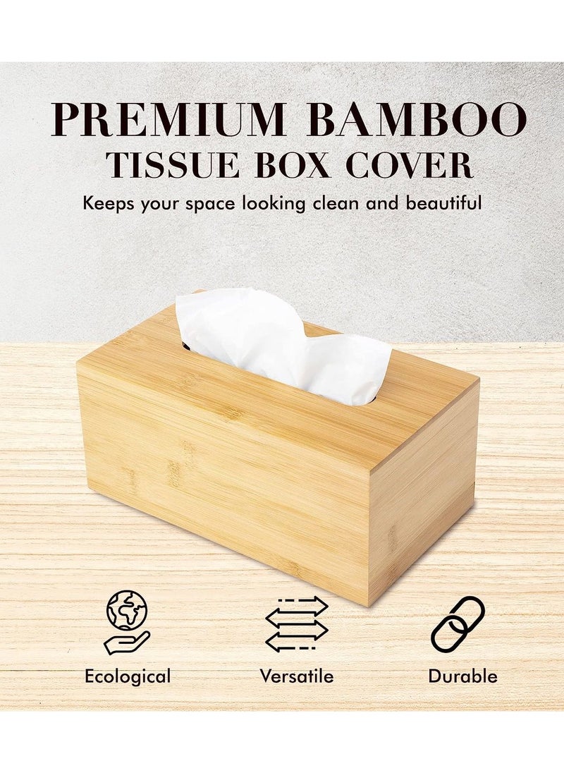 Roman Gifts Premium Bamboo Material Tissue Box Cover Freestanding Organizer for Easy Refill Water Resistant Bathroom Dispenser Suitable for Office Desk Nightstand Home Decor  - Image 2