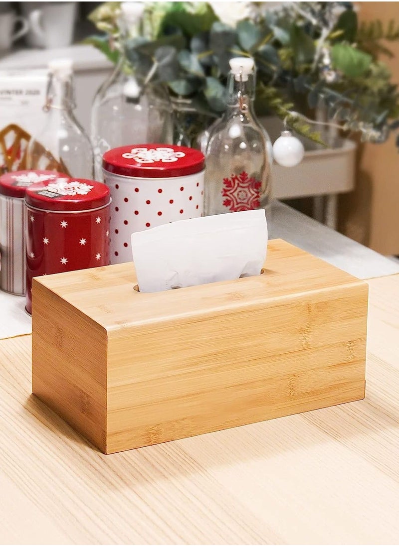 Roman Gifts Premium Bamboo Material Tissue Box Cover Freestanding Organizer for Easy Refill Water Resistant Bathroom Dispenser Suitable for Office Desk Nightstand Home Decor  - Image 1