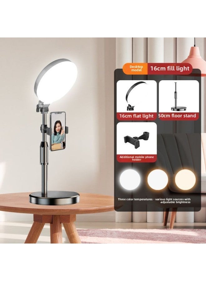 45CM Full Screen Supplementary Light Ring Full Screen Borderless Desktop Shooting Mobile Phone Selfie Live Supplementary Light Suit-Specification:6inch Full-screen Light + Overhead Straight Pole + Small Hole To Increase Camera Position  - Image 1