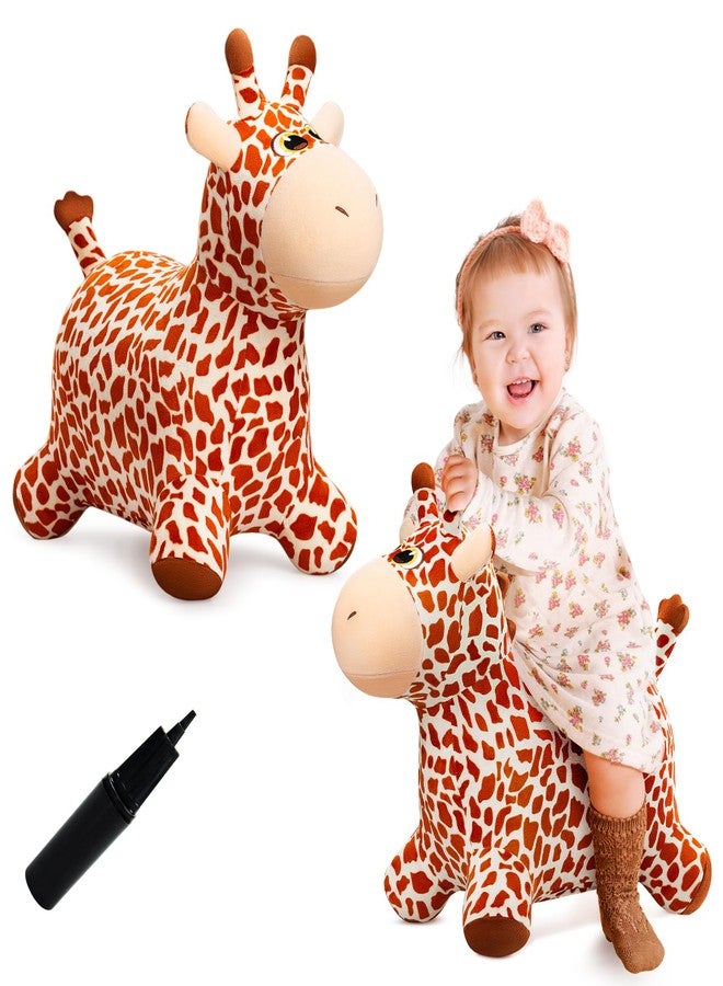 VangeBow Giraffe Bouncy Horse Toys for 1 2 3 4 5 Year Old Kid Gift, Plush Giraffe Ride On Bouncy Animal for Toddlers 1-3, Indoor Outdoor Inflatable Hopping Toys for Girl Boy Birthday Gift(Pump Includ) - Image 1