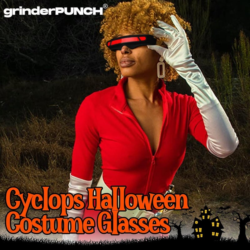 grinderPUNCH Futuristic Space Alien Costume Sunglasses Cyclops Shield Party Mirror Mono Lens 2 Pack (Yellow - Red Lens) - Image 5