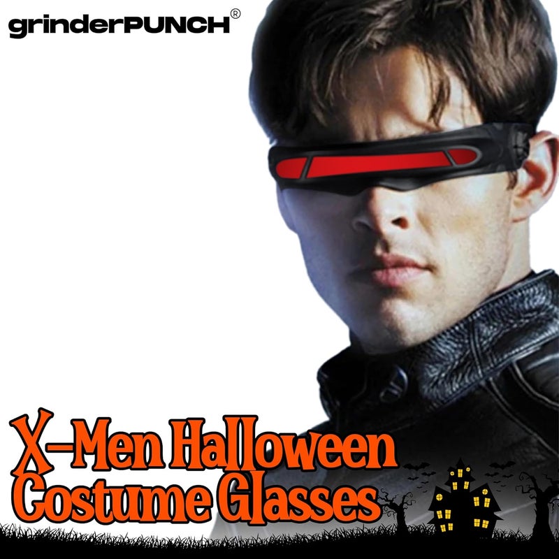 grinderPUNCH Futuristic Space Alien Costume Sunglasses Cyclops Shield Party Mirror Mono Lens 2 Pack (Yellow - Red Lens) - Image 3