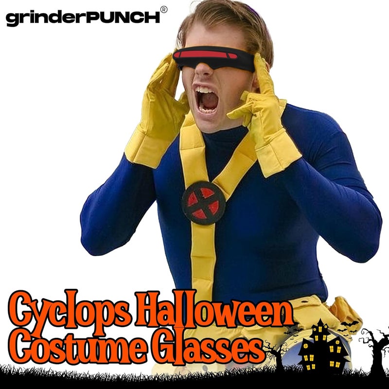 grinderPUNCH Futuristic Space Alien Costume Sunglasses Cyclops Shield Party Mirror Mono Lens 2 Pack (Yellow - Red Lens) - Image 4