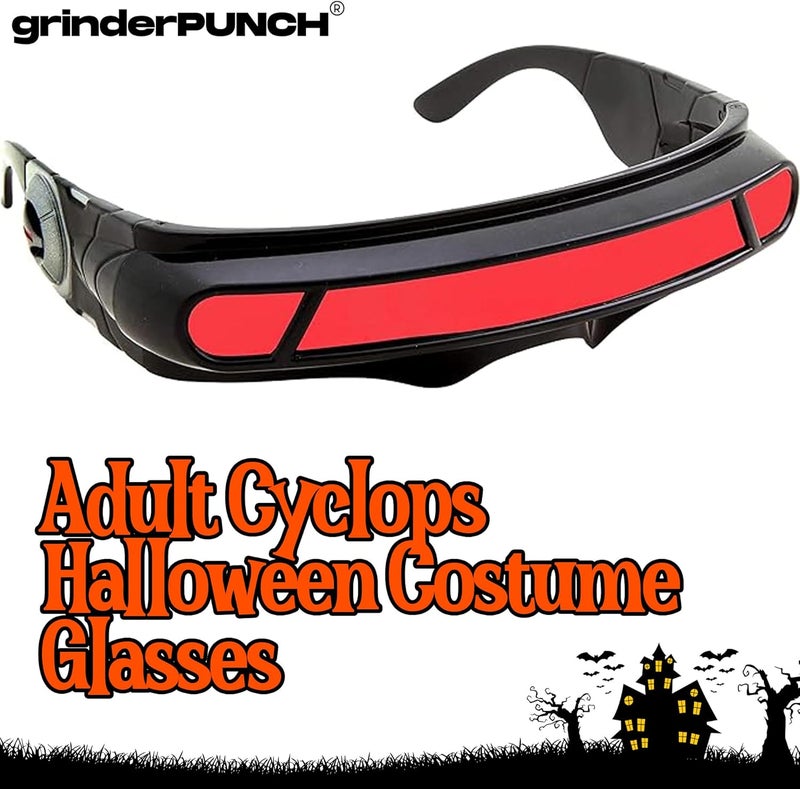 grinderPUNCH Futuristic Space Alien Costume Sunglasses Cyclops Shield Party Mirror Mono Lens 2 Pack (Yellow - Red Lens) - Image 2