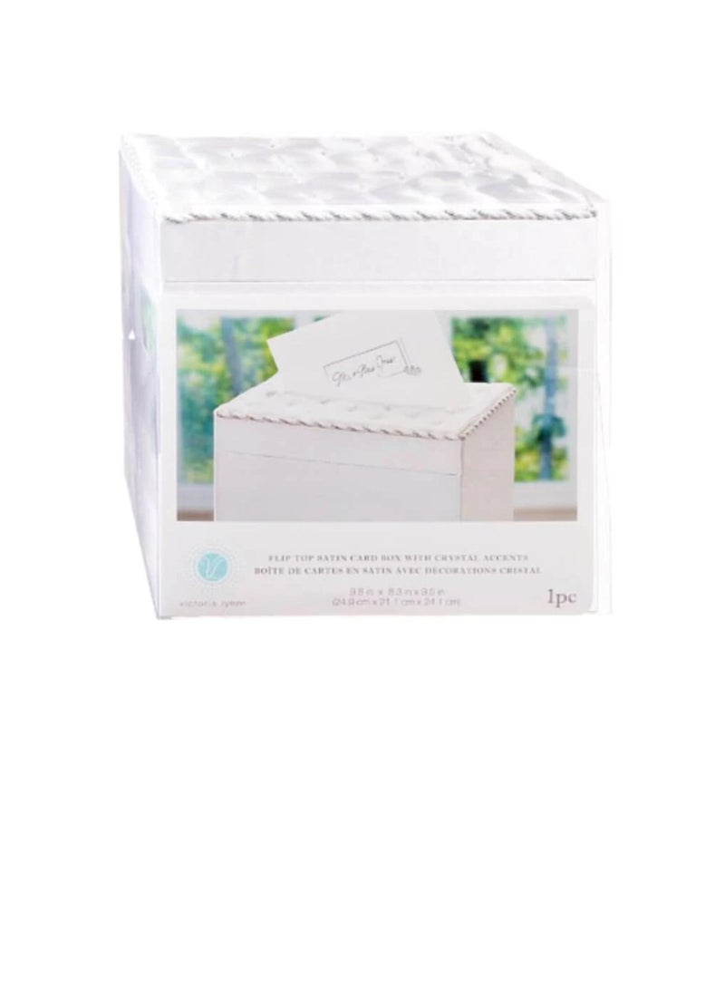 صندوق بطاقة زفاف فليب ساتان مع بلورات بيضاء - Image 3