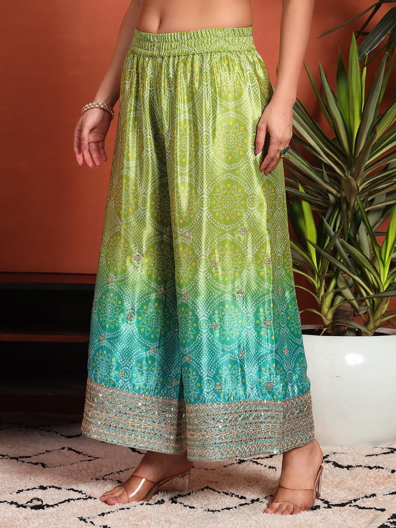 SHOPPING QUEEN Women's Silk Blend Bandhani Kurta and Palazzo Set (A584_Parrot_XL) - Image 5