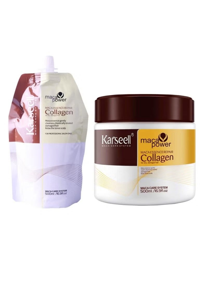 Karseell Pack of 2 Maca Collagen Hair Mask Set For Extremely Damaged Hair (500ml+500ml).