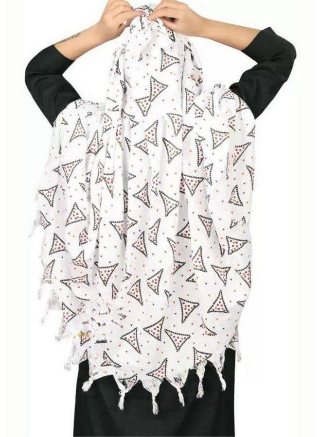 eloska world eloska world Cotton Long Scarf Cum Mask scarves Usable for vehicle Driver | White Printed Design | Universal Size | For Girl & Women | Breathable Sun Protection Light Weight (BIG TRINGLE) - Image 3