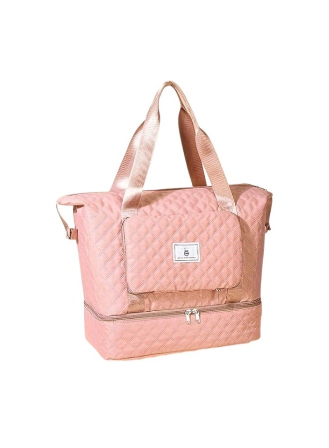 Fan Waterproof sports bag, versatile for travel and gym, with side pockets and a shoe compartment, pink and mint, with an adjustable shoulder strap. - Image 1