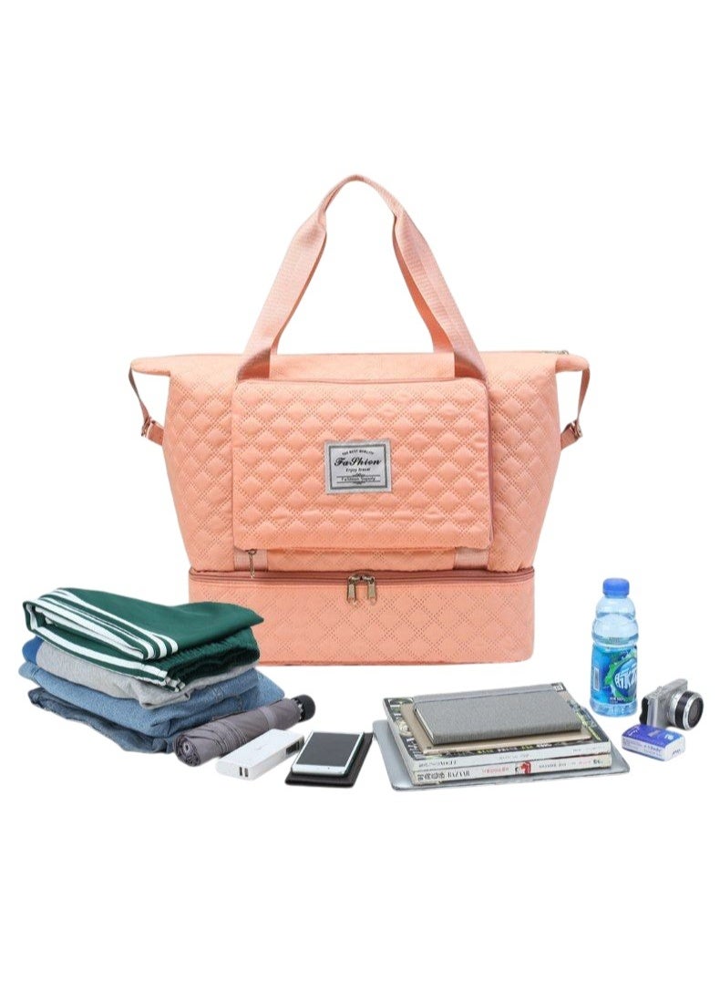 Fan Waterproof sports bag, versatile for travel and gym, with side pockets and a shoe compartment, pink and mint, with an adjustable shoulder strap. - Image 5