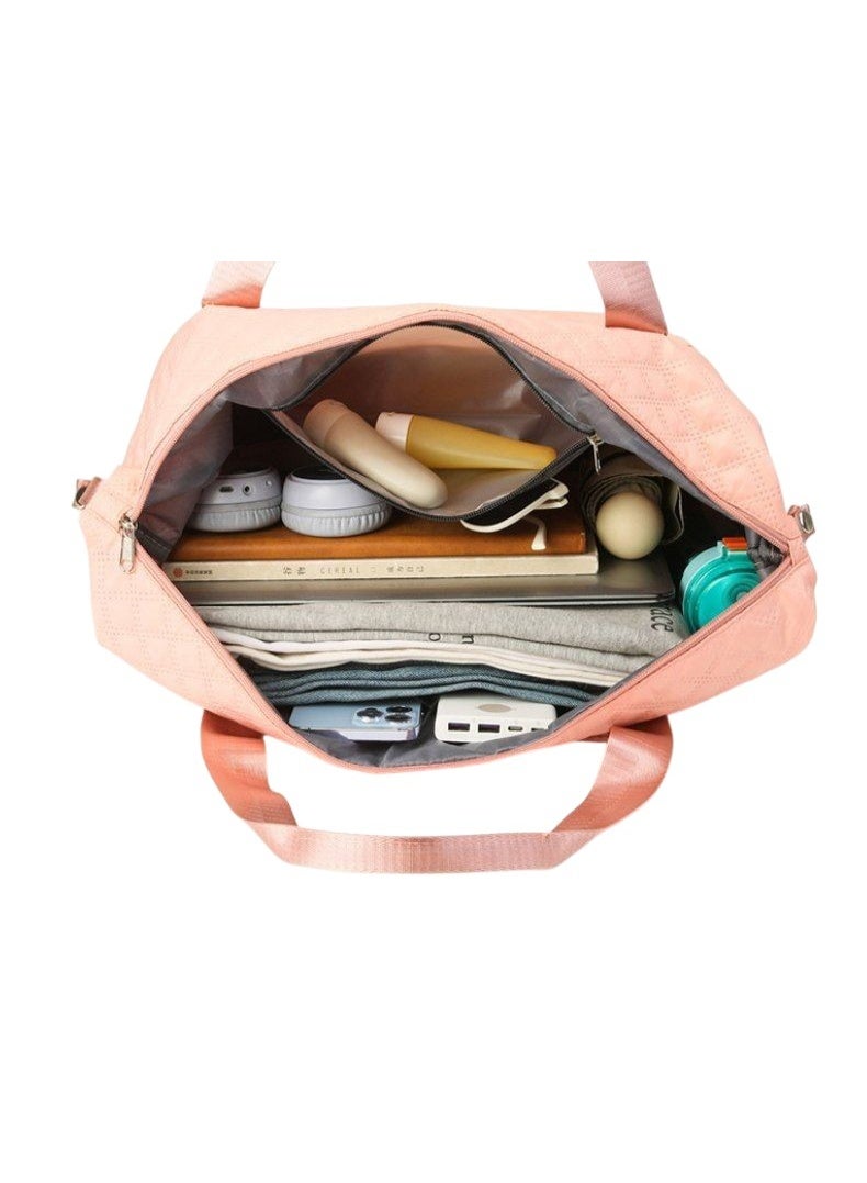 Fan Waterproof sports bag, versatile for travel and gym, with side pockets and a shoe compartment, pink and mint, with an adjustable shoulder strap. - Image 4
