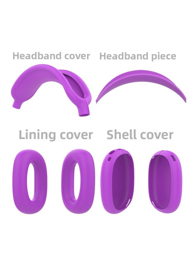 Generic Suitable For Apple AirPods Max Earphone Case Protective Cover Soft Silicone Bluetooth Headset Protective Case-Color:Violet 4-piece Set (shell Cover*1 Pair+head Beam Cover*1+ear Cushion Cover*1 Pair+headband Piece*1)-Applicable Models:Airpods Max/max 0.1kg Shared Protective Case  - Image 1